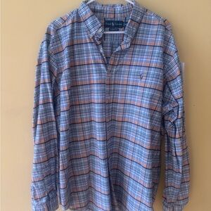 Ralph Lauren Men’s Blue and Orange Plaid Button-Down Shirt